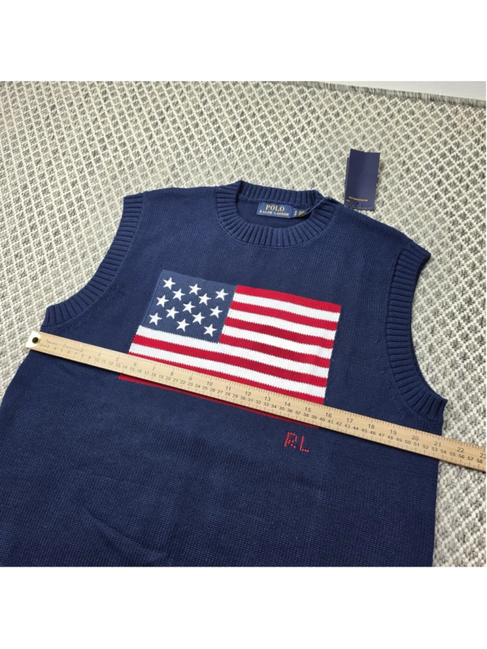 NWT Polo Ralph Lauren Men’s M American Flag Cotton Cashmere Sweater Vest Navy
